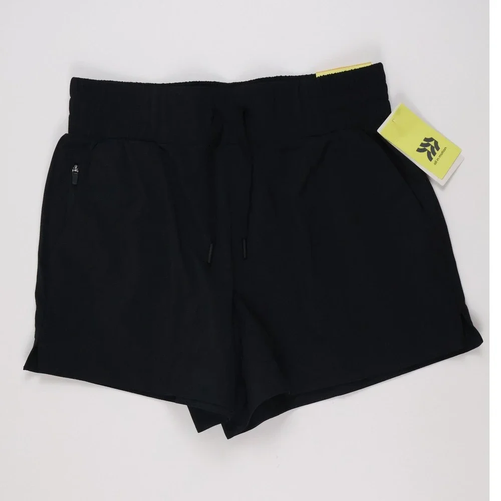 All in Motion Woven Shorts Mid Rise Black Solid S NWT